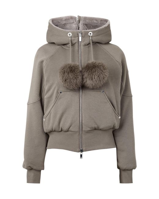 Moose Knuckles Gray Taupe Cropped Zipup Hoodie