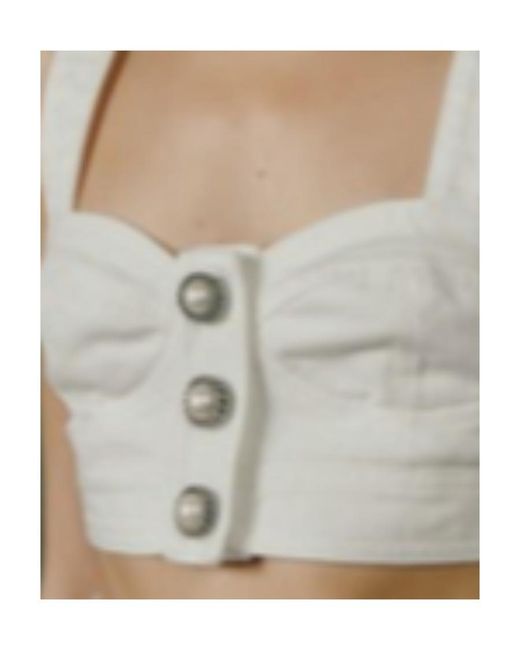 Alessandra Rich White Pearl-Button Crop Top