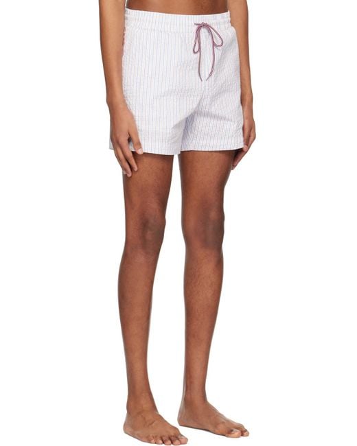 Thom Browne White Stripe-Print Swim Shorts for men