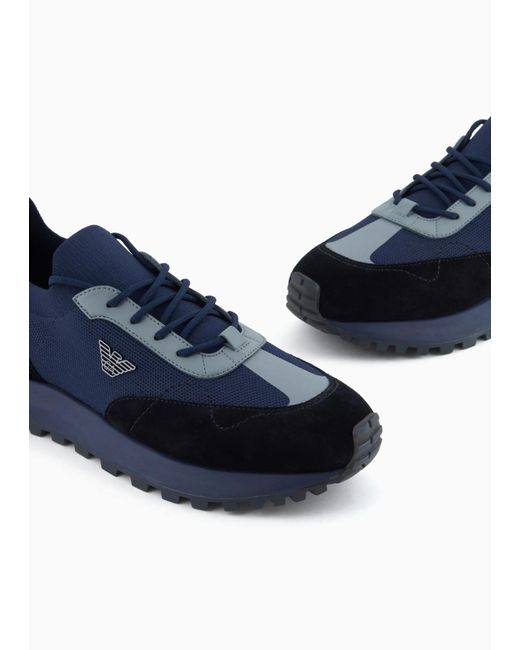 Emporio Armani Blue Lace Up Sneakers for men