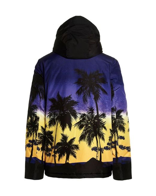 Palm Angels Blue Sunset-Print Hooded Jacket for men