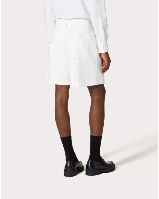 Valentino White Logo Plaque Bermuda Shorts for men