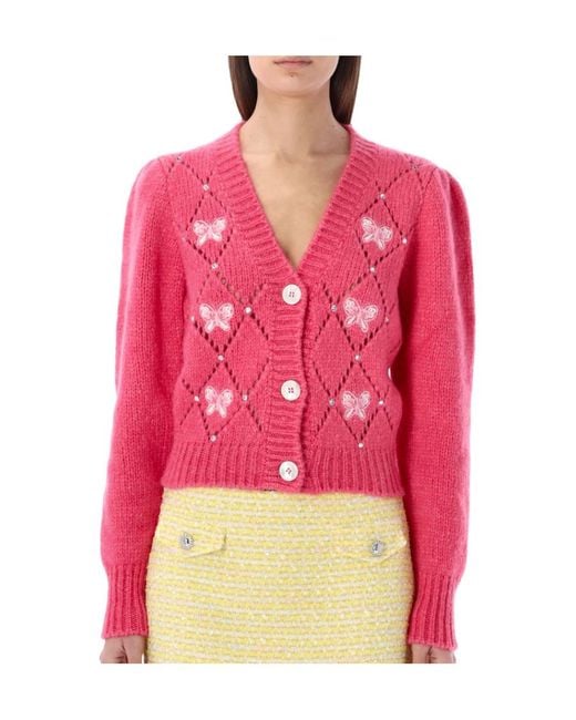 Alessandra Rich Ribbon-Embroidered Knit Cardigan