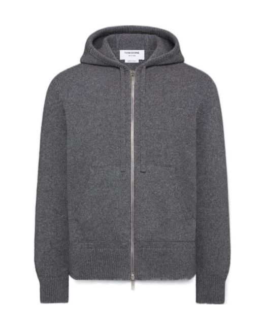 Thom Browne Gray Intarsia Zip-Up Hoodie for men