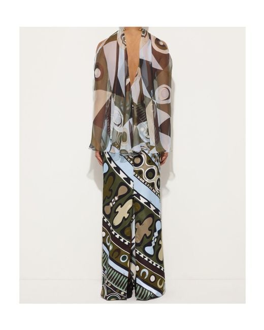 Emilio Pucci White Occhi Print Satin And Chiffon Dress