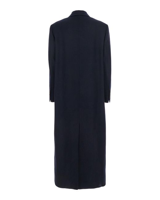 Brunello Cucinelli Blue Double-Breasted Long Coat With Peak Revers