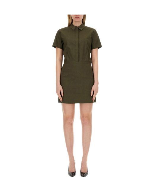 Theory Green Short-Sleeved Button-Up Mini Dress