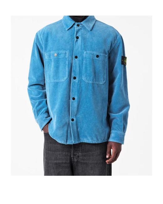 Stone Island Blue Corduroy Structured Overshirt for men