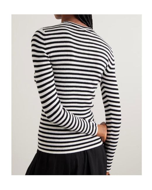 Lisa Yang Black Vivian Striped Ribbed Cotton And Cashmere-Blend Top