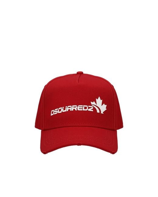 DSquared² Red Logo-Detailed Distressed Baseball Cap for men
