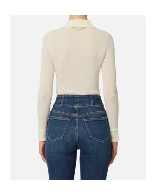 Elisabetta Franchi White Lettering Detailed Knitted Polo Shirt