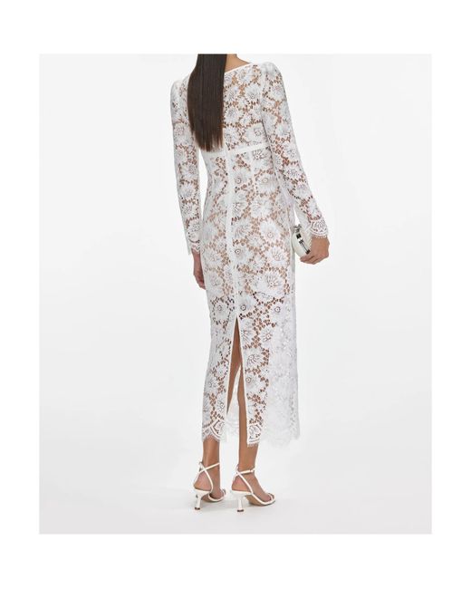 Self-Portrait White Floral Laced Midi Dress