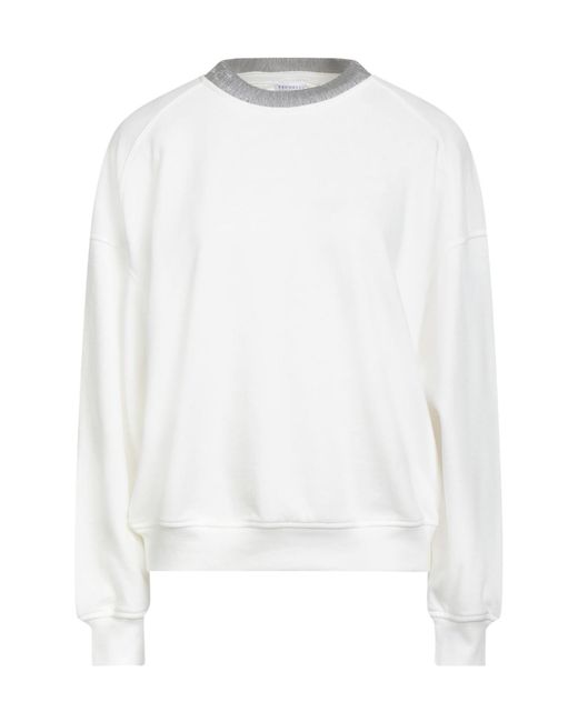 Brunello Cucinelli White Solid Color Crew Neck Sweatshirt