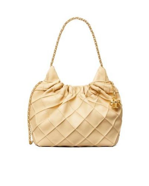 Tory Burch Natural Fleming Drawstring Mini Hobo Bag