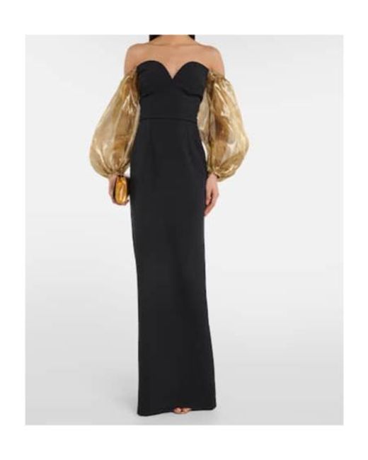 Safiyaa Black Off-Shoulder Crêpe Gown