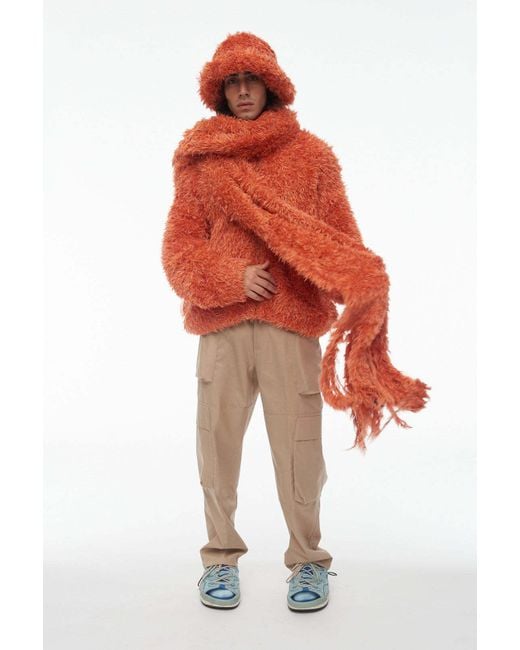 Bonsai Orange Fluffy Frayed Scarf for men