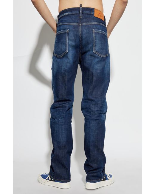 DSquared² Blue Logo Patch Straight-Leg Jeans for men