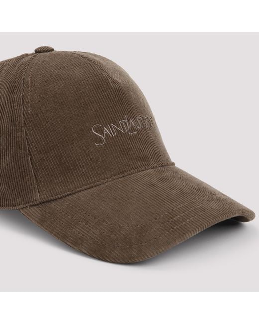 Saint Laurent Brown Corduroy Cap With Embroidered Logo