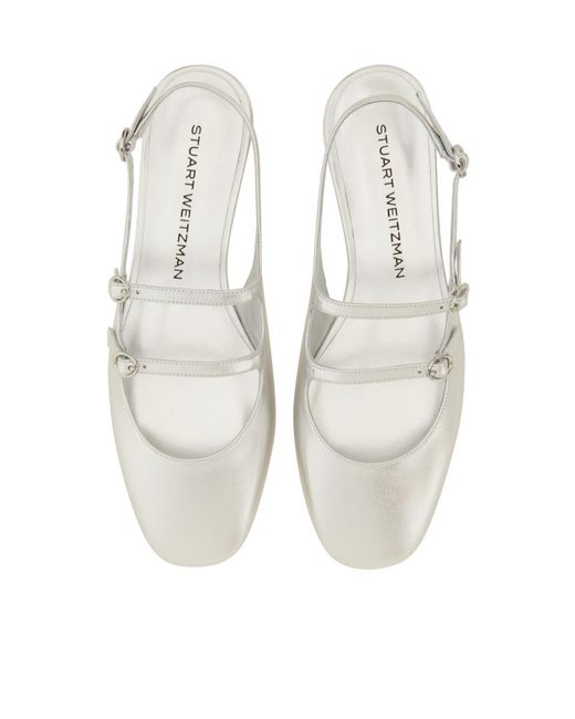 Stuart Weitzman White Benni Mary Jane Slingback Flat Shoes