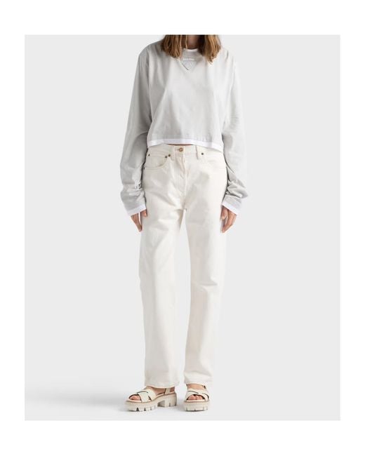 Prada White Girocollo Cropped Long-Sleeve T-Shirt