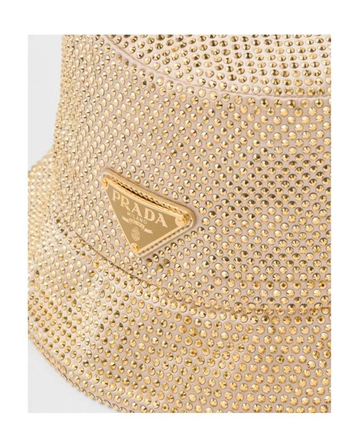 Prada Natural Satin Bucket Hat With Crystals