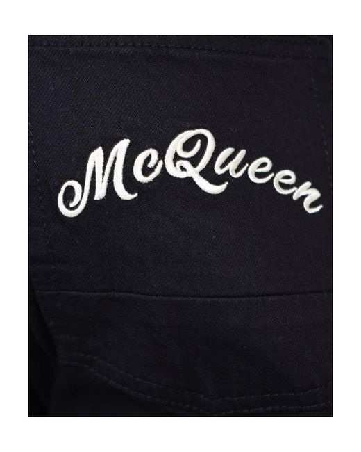 McQueen Blue Logo Embroidered Slim Jeans for men