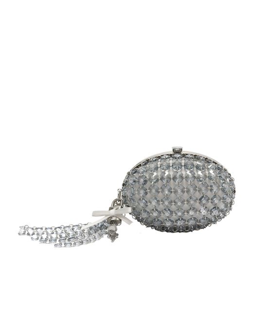 Self-Portrait Gray Crystal Chain Clutch Bag