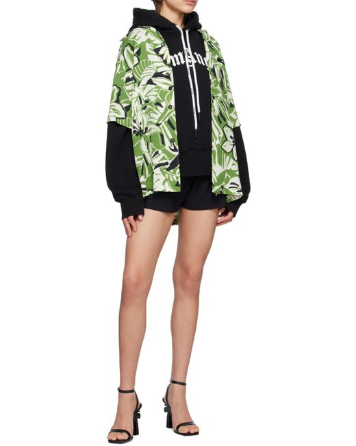 Palm Angels Green Hibiscus-Print Short-Sleeve Shirt for men
