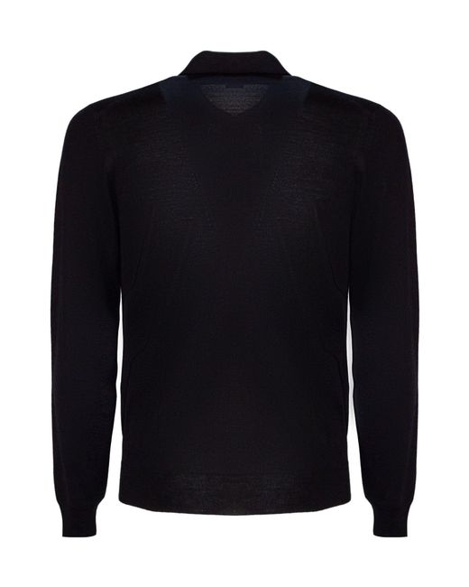 Drumohr Blue Zip-Collar Merino Polo Shirt for men