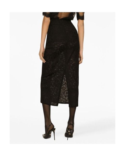 Dolce & Gabbana Black Lace-Stitch Calf-Length Skirt