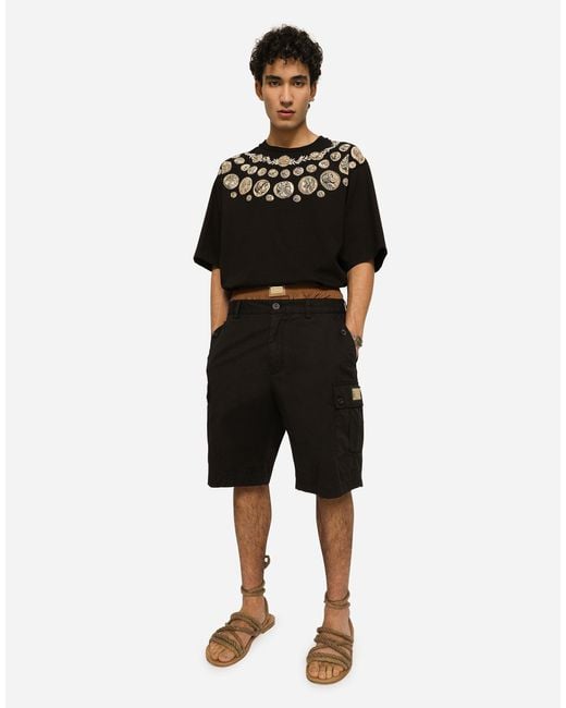 Dolce & Gabbana Black Brand Plate Stretch Cargo Shorts for men
