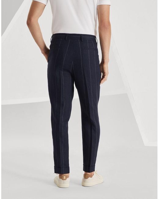 Brunello Cucinelli Blue Pleated Trousers for men