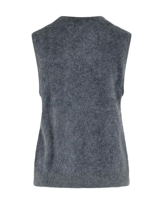 Lisa Yang Blue Yasmine Argyle Knitted Top