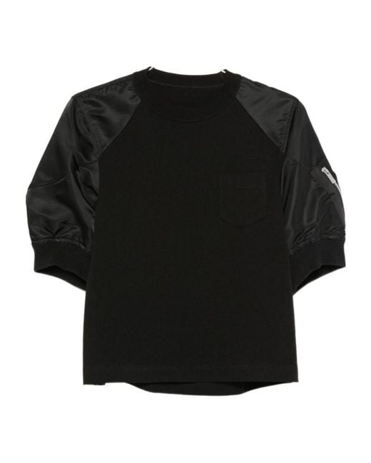 Sacai Black Crew-Neck Zip-Pocket Sweatshirt
