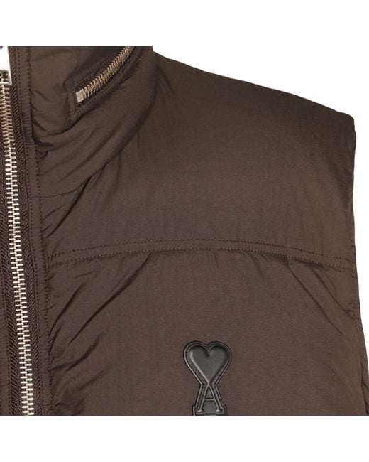 AMI Brown Monogram Patch Puffer Gilet for men