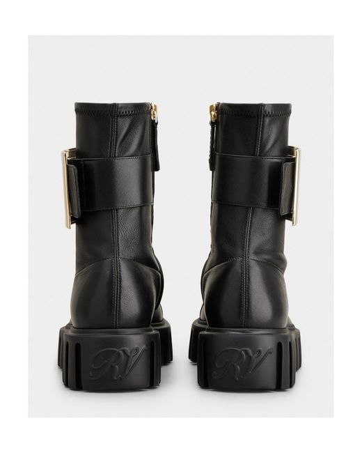 Roger Vivier Black Viv' Go-Thick Metal Buckle Stretch Ankle Boots