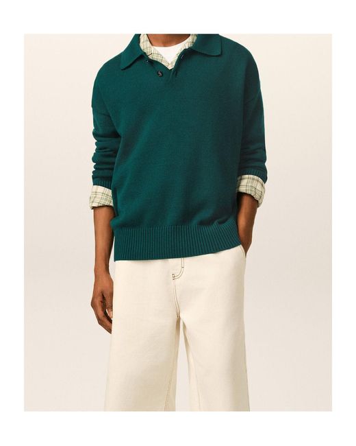 AMI Green Wool Knit Polo Shirt for men
