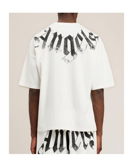 Palm Angels White Big Neck Logo Loose Fit T-Shirt for men