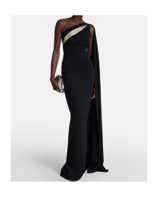 Roland Mouret Black Embellished One-Shoulder Cady Gown