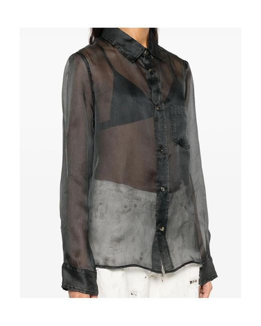 Haikure Gray Ronda Sheer Detailed Long-Sleeve Shirt