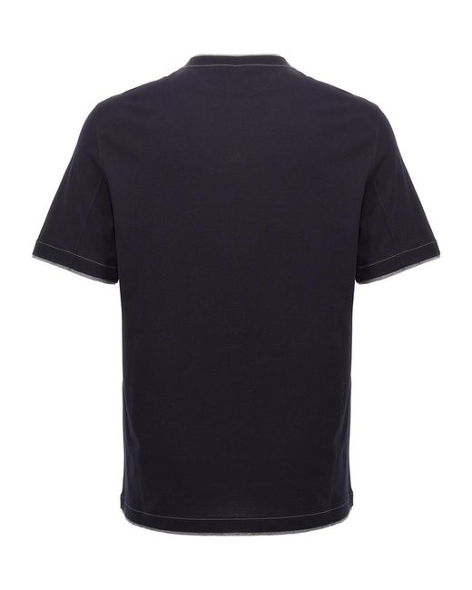 Brunello Cucinelli Blue Logo Embroidered Layered T-Shirt for men