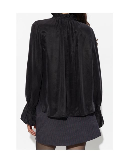 Ganni Blue Ruffled Long-Sleeved Shirt