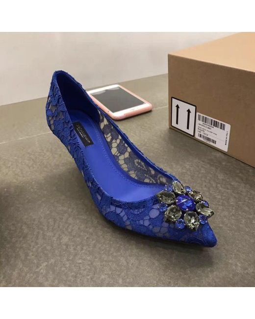 Dolce & Gabbana Blue Taormina Lace Embellished Pumps