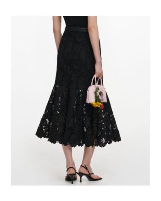 Self-Portrait Black Lace Midi Skirt