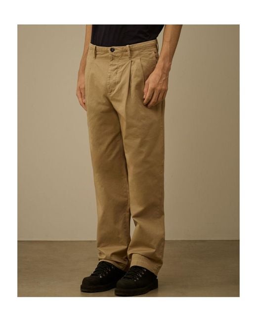 C P Company Natural Pleated Straight-Leg Trousers for men