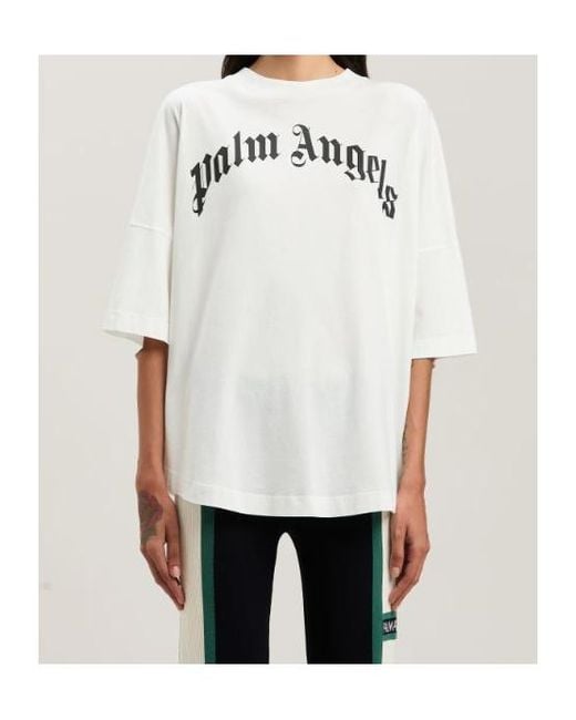 Palm Angels White Curved Logo Oversize T-Shirt