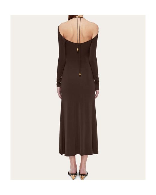 Ferragamo Brown Ferragamo Long Crepe Dress