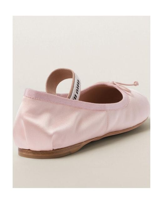Miu Miu Pink Bow-Detailed Slip-On Satin Ballerina Shoes