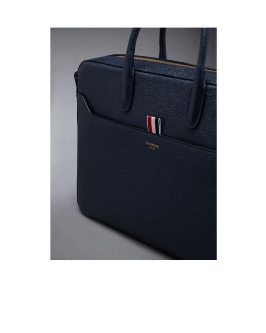 Thom Browne Blue Logo-Printed Top Handle Laptop Bag for men