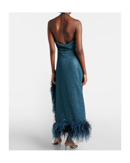 Oseree Blue Backless Midi Dress